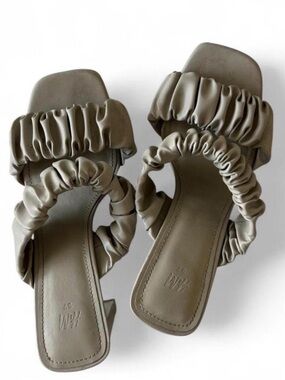 Womens Olive Ruched Strap Slide Heels